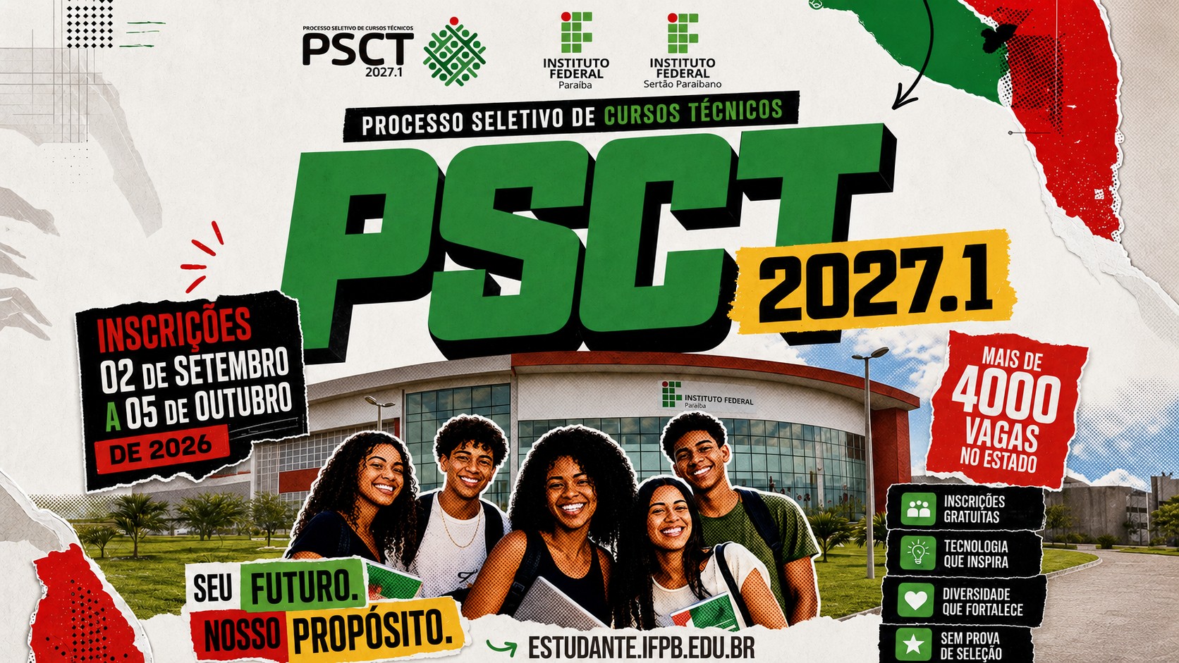Divulgação do IFPB sobre inscrições do PSCT 2027.1